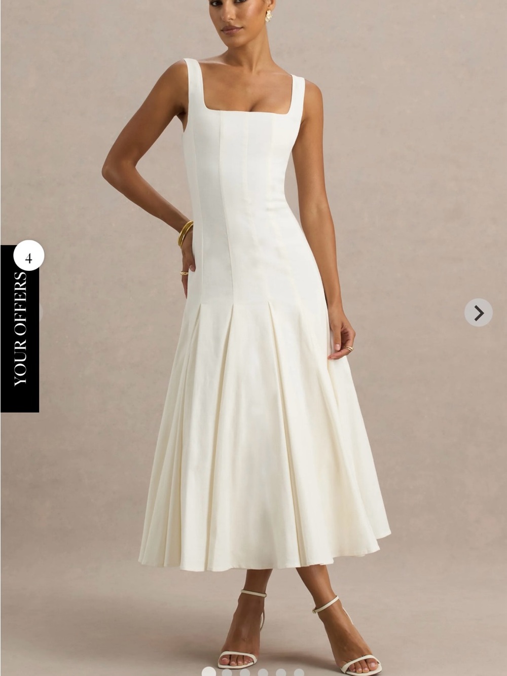 Club L London Cream Square-Neck Midi Dress